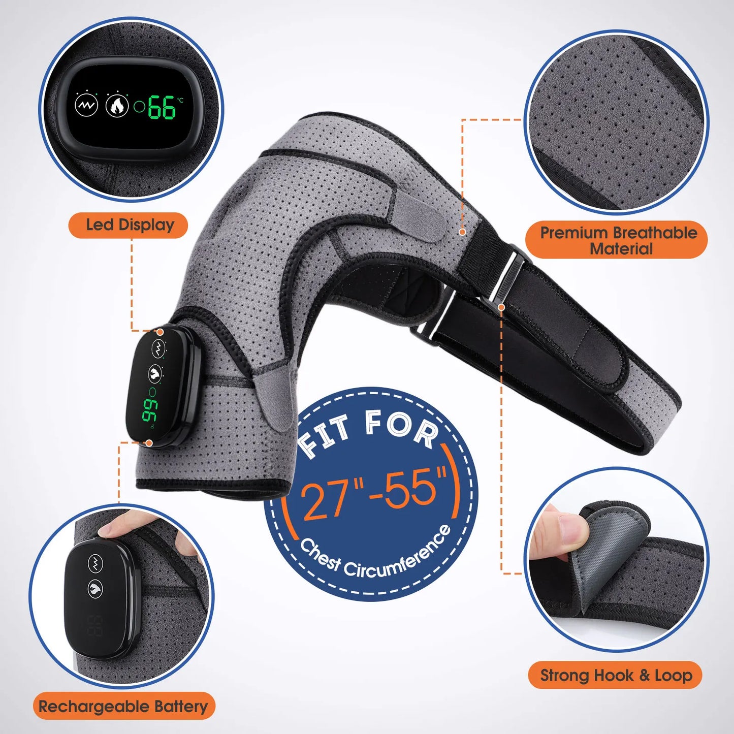Chauffage électrique attelle d’épaule Affichage LED Vibration Massage d’épaule Sangle de ceinture pour l’arthrite Articulation Blessure Soulagement de la douleur