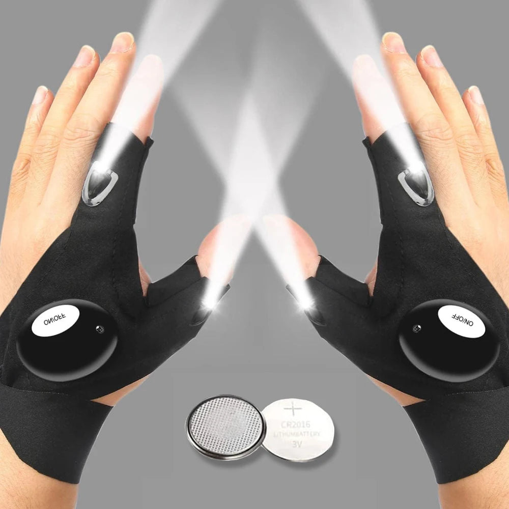 Gant de doigt demi LED pour hommes Femmes Extérieur Imperméable Pêche De Nuit Appât Cyclisme Running Lampe De Poche Gants Sans Doigts Durables