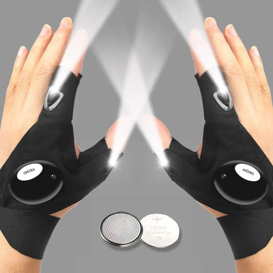 Gant de doigt demi LED pour hommes Femmes Extérieur Imperméable Pêche De Nuit Appât Cyclisme Running Lampe De Poche Gants Sans Doigts Durables