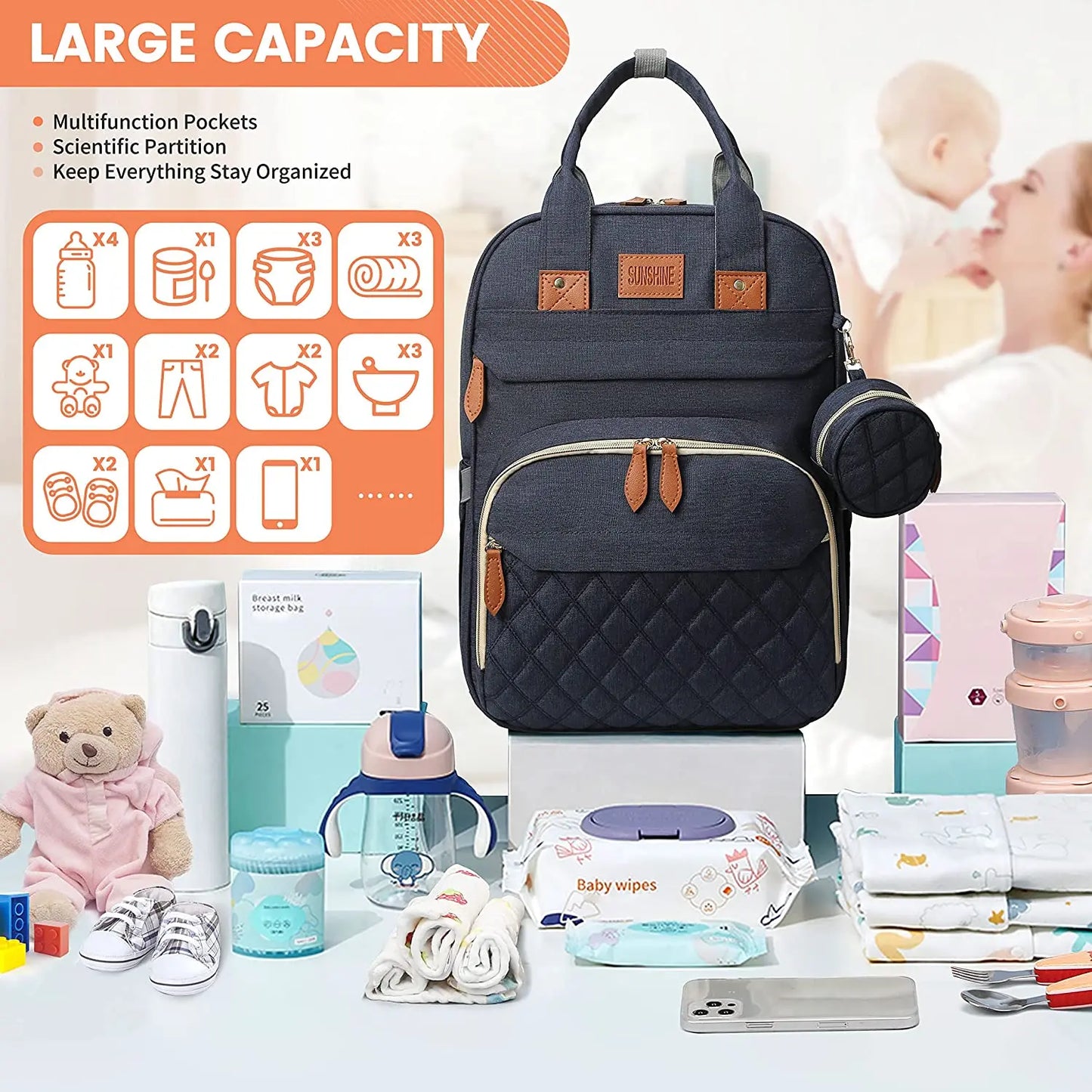Sac à langer 3 en 1 Sac à dos Lit de bébé pliable Sac de voyage étanche avec charge USB Sac à dos à langer avec lit à langer 3 types