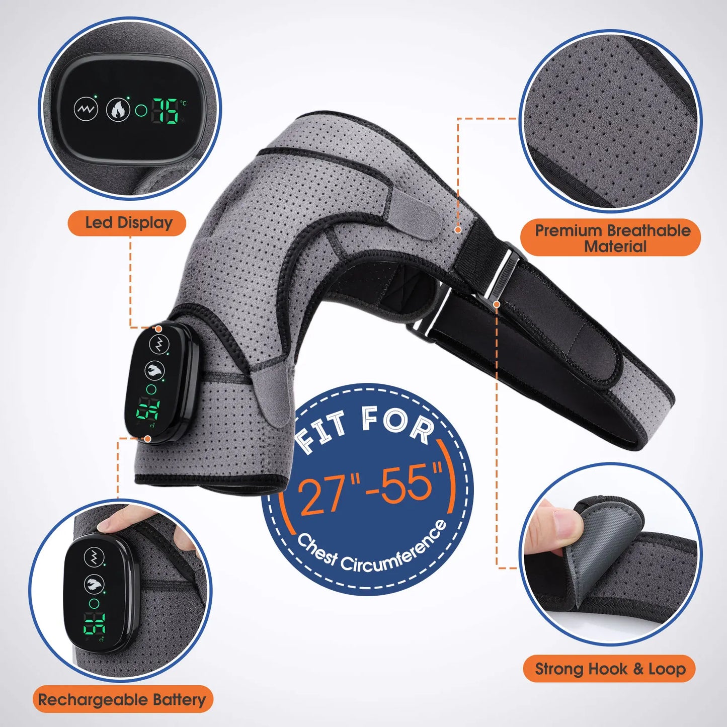 Chauffage électrique attelle d’épaule Affichage LED Vibration Massage d’épaule Sangle de ceinture pour l’arthrite Articulation Blessure Soulagement de la douleur