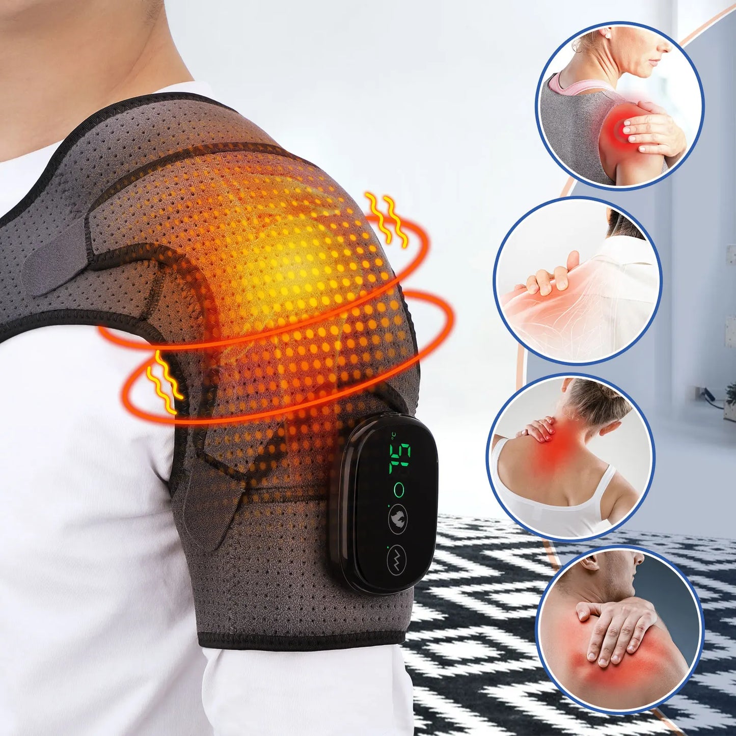 Chauffage électrique attelle d’épaule Affichage LED Vibration Massage d’épaule Sangle de ceinture pour l’arthrite Articulation Blessure Soulagement de la douleur