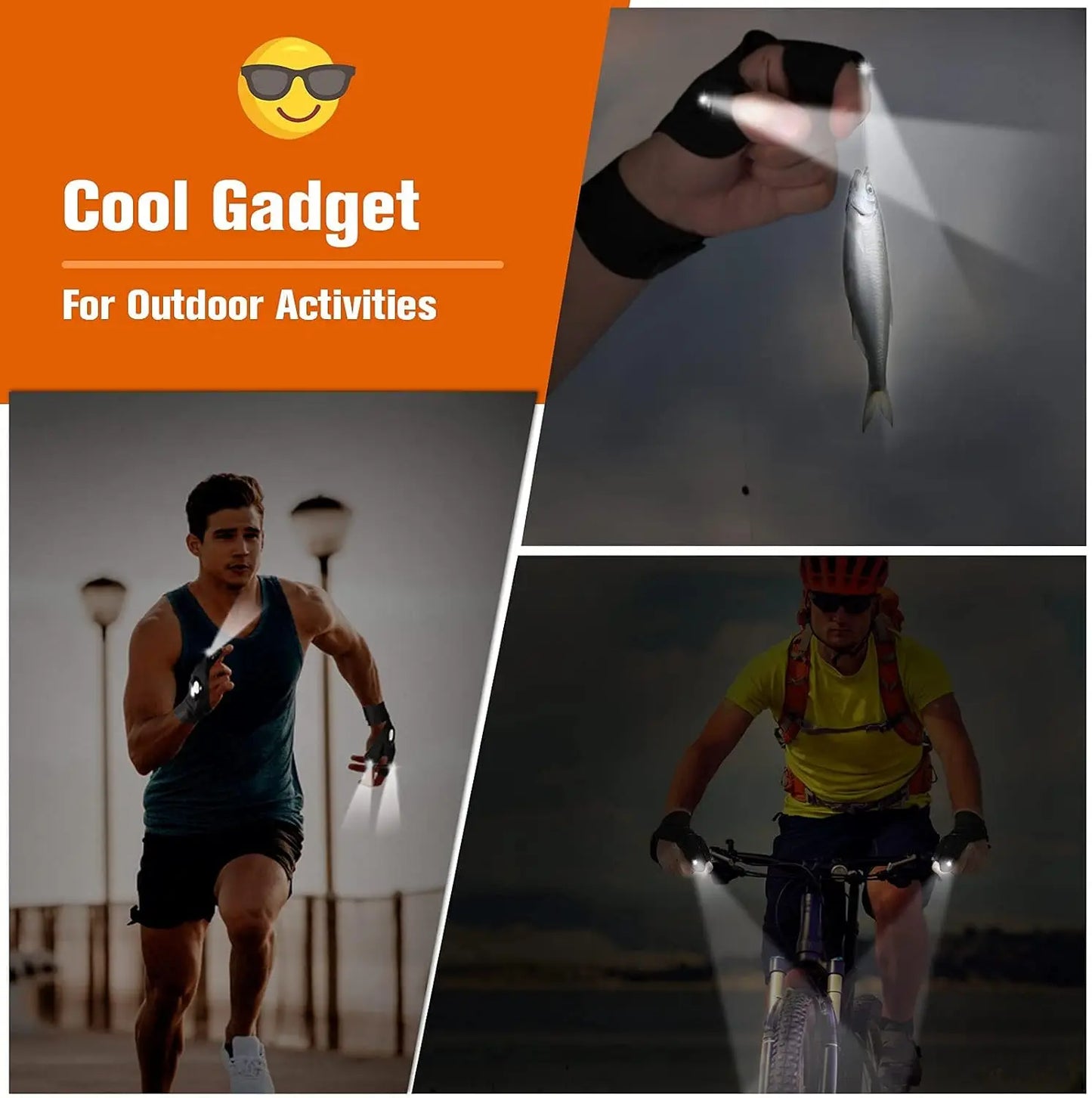 Gant de doigt demi LED pour hommes Femmes Extérieur Imperméable Pêche De Nuit Appât Cyclisme Running Lampe De Poche Gants Sans Doigts Durables
