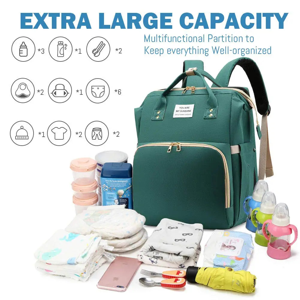Sac à langer 3 en 1 Sac à dos Lit de bébé pliable Sac de voyage étanche avec charge USB Sac à dos à langer avec lit à langer 3 types