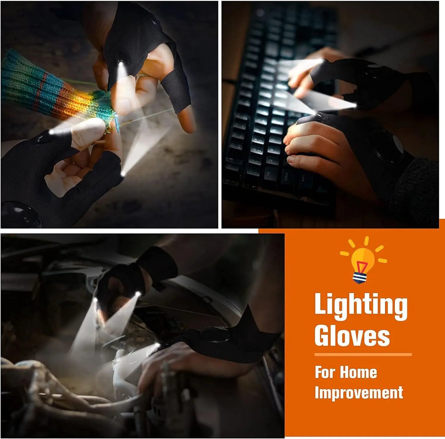 Gant de doigt demi LED pour hommes Femmes Extérieur Imperméable Pêche De Nuit Appât Cyclisme Running Lampe De Poche Gants Sans Doigts Durables