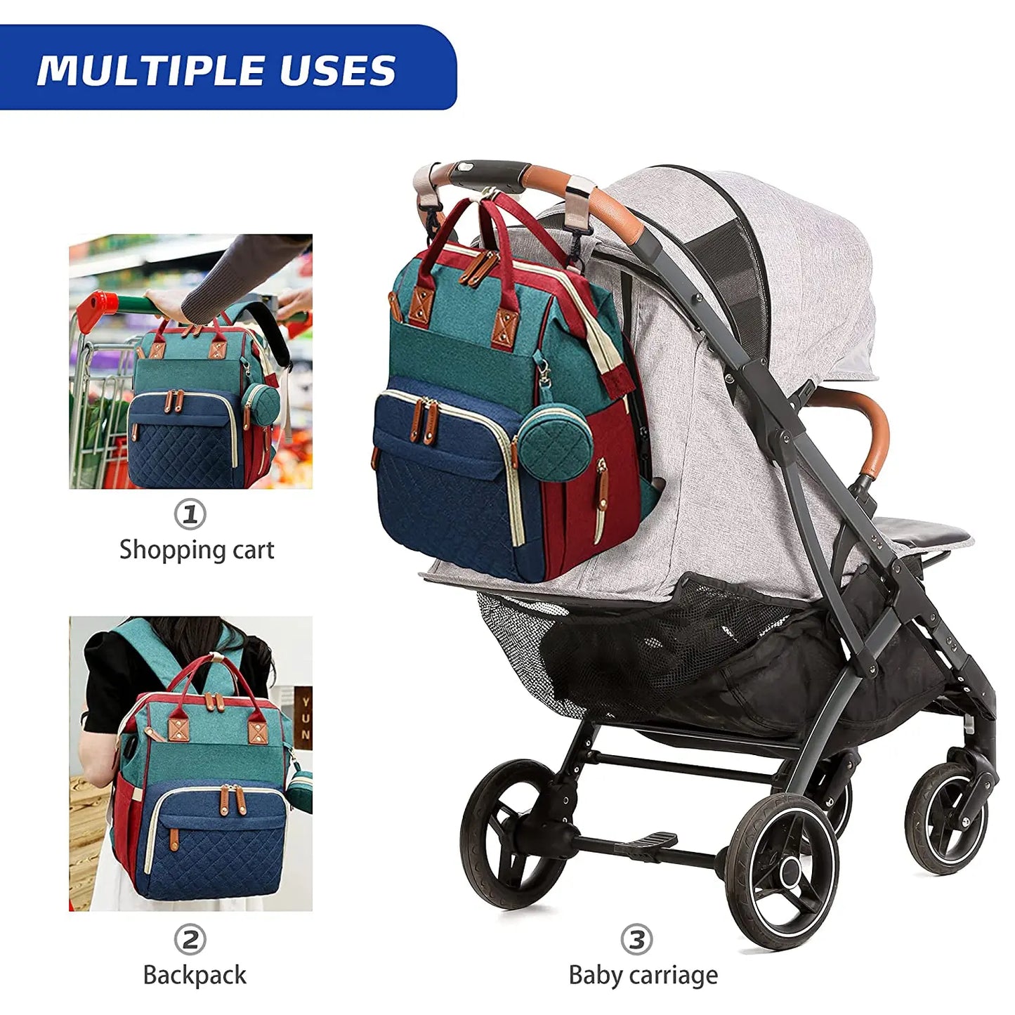 Sac à langer 3 en 1 Sac à dos Lit de bébé pliable Sac de voyage étanche avec charge USB Sac à dos à langer avec lit à langer 3 types