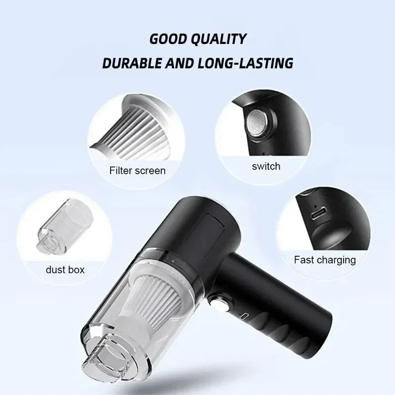 Aspirateur voiture portable Parfait pour les automobilistes exigeants et les parents actifs !Fiable, puissant et facile à utiliser, cet outil est conçu pour ceux qui veulent garder leur véhicule impeccable sans effort. Même en déplacement, il assu