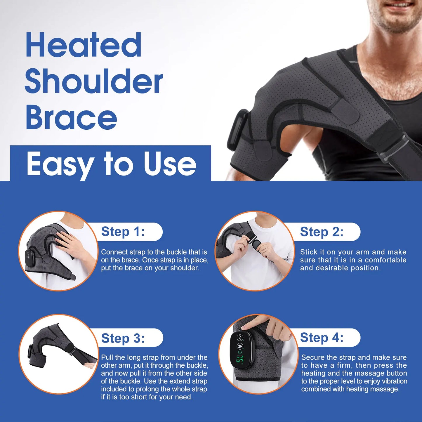 Chauffage électrique attelle d’épaule Affichage LED Vibration Massage d’épaule Sangle de ceinture pour l’arthrite Articulation Blessure Soulagement de la douleur