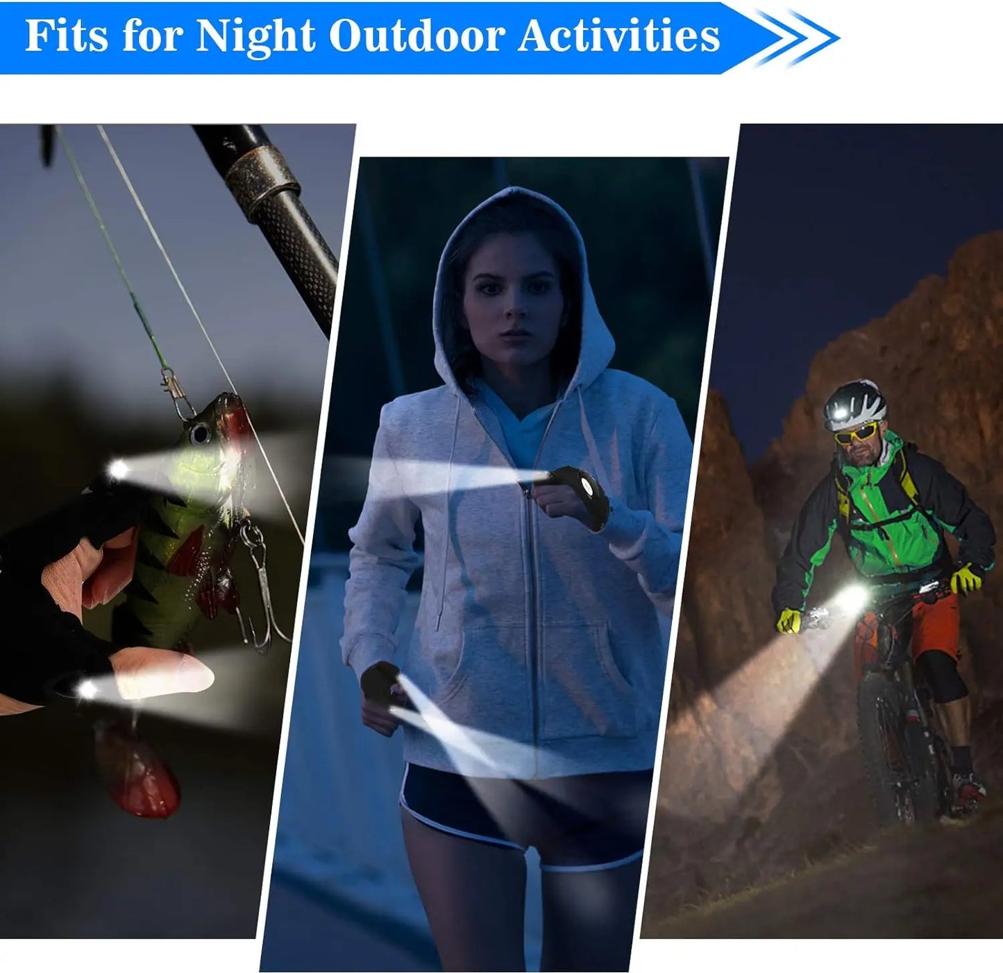Gant de doigt demi LED pour hommes Femmes Extérieur Imperméable Pêche De Nuit Appât Cyclisme Running Lampe De Poche Gants Sans Doigts Durables