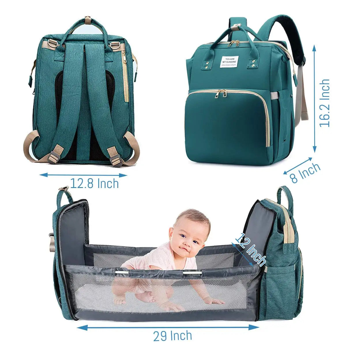 Sac à langer 3 en 1 Sac à dos Lit de bébé pliable Sac de voyage étanche avec charge USB Sac à dos à langer avec lit à langer 3 types