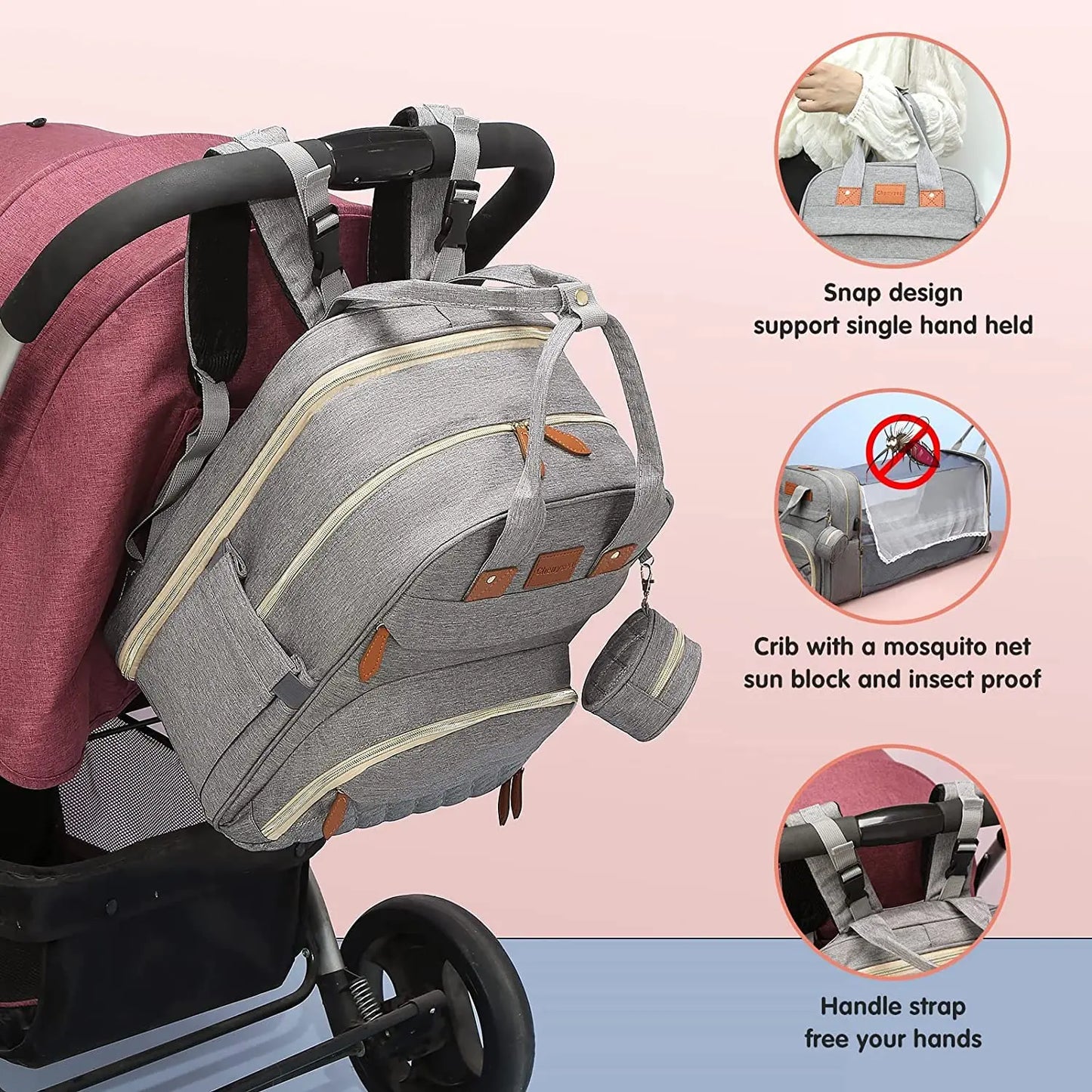 Sac à langer 3 en 1 Sac à dos Lit de bébé pliable Sac de voyage étanche avec charge USB Sac à dos à langer avec lit à langer 3 types